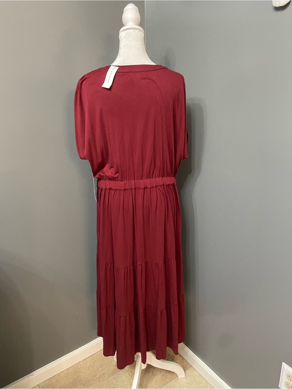 NWT Lane Bryant Plus Size 18/20 Burgundy Tiered MIDI Dress W/Tie Waist & Pockets - Picture 9 of 17